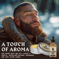 Striking Viking jojoba oil ingredient label emphasizing natural shine and comfort.