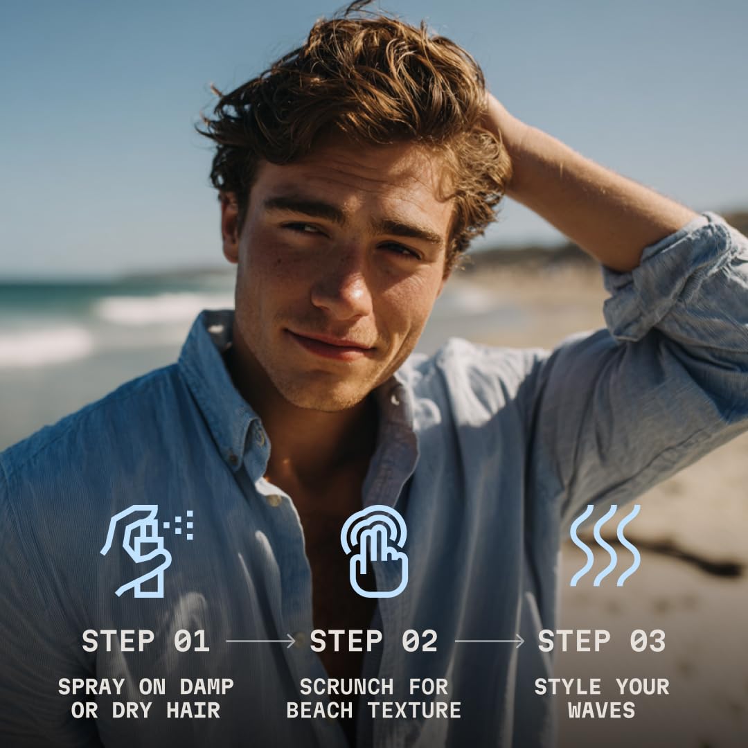 Striking Viking men grooming-routine scene, emphasizing easy beach-inspired look.