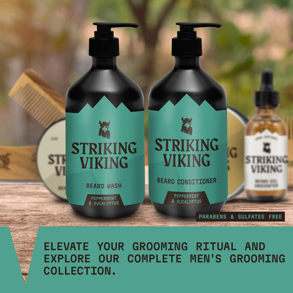 Striking Viking mint-eucalyptus scent captures refreshing aroma for daily grooming ritual