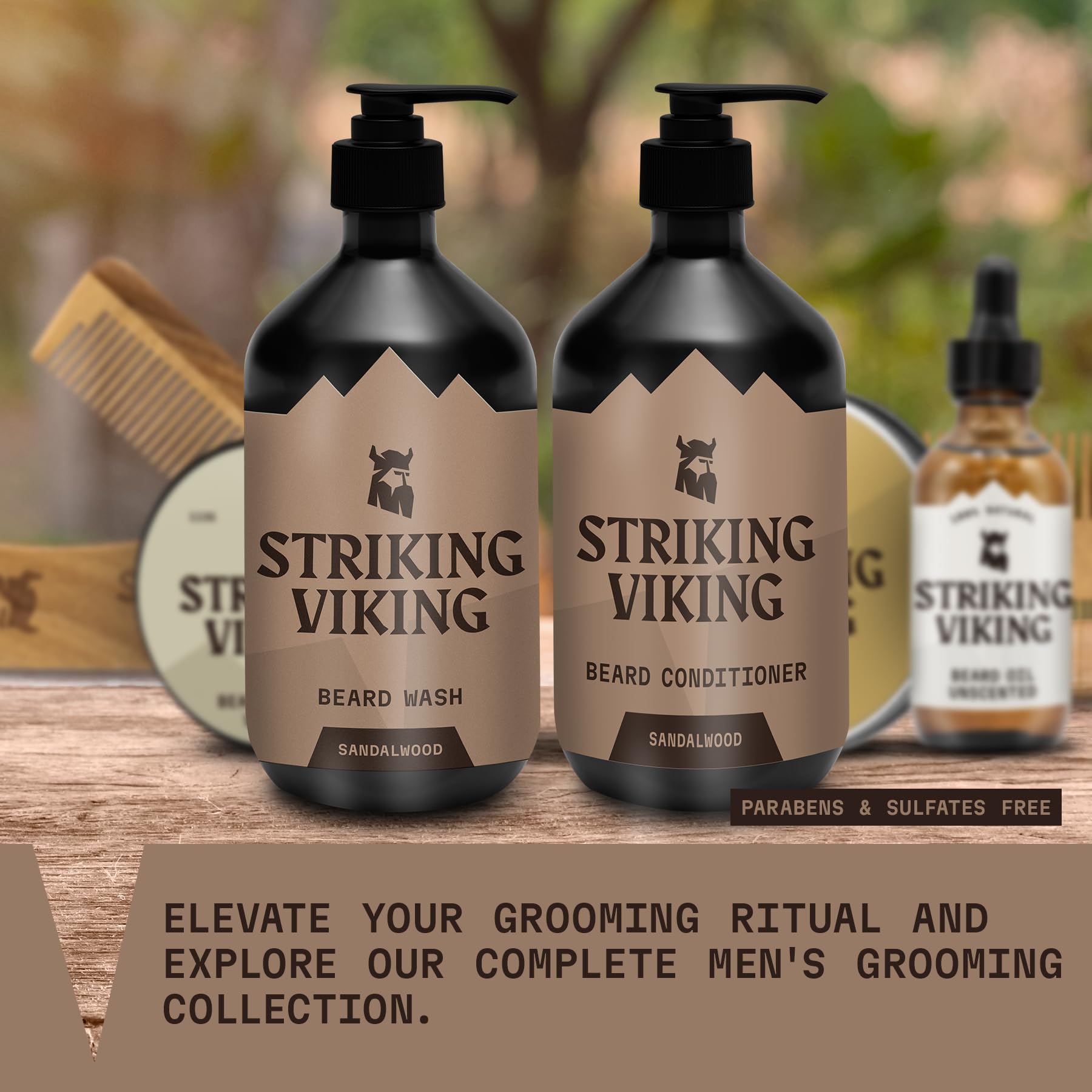 Striking Viking package-front: bold branding and 10oz bottles for value grooming