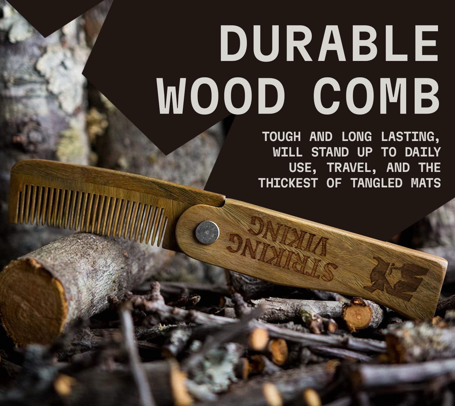 Striking Viking pocket beard comb in pocket demonstrates travel-ready grooming on the go.