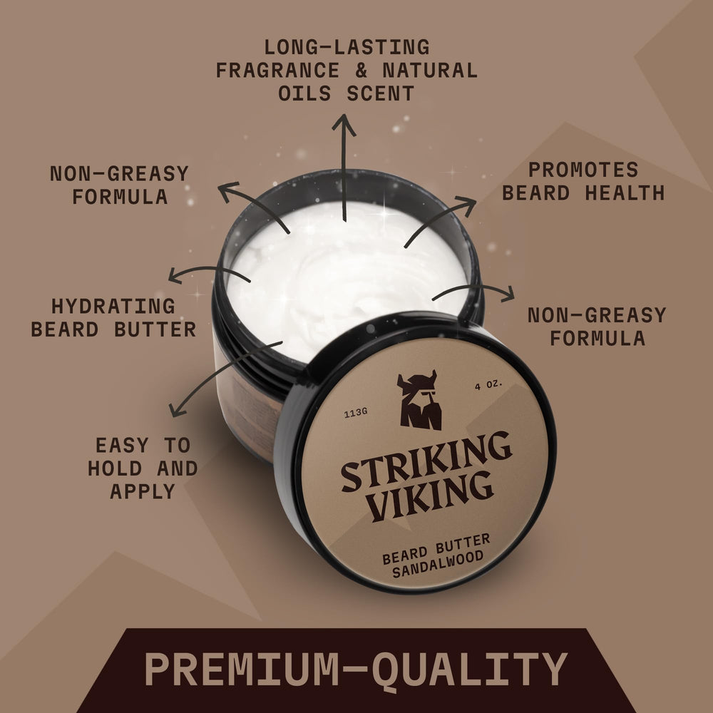 Striking Viking sandalwood beard softener texture close up for easy styling