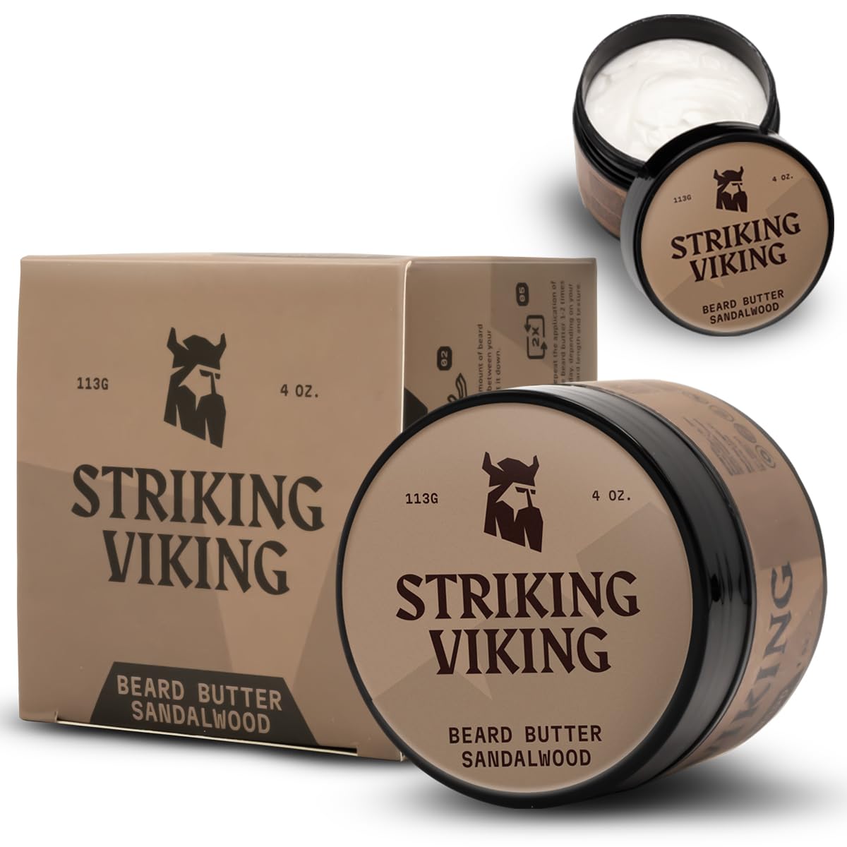 Striking Viking sandalwood beard softener packaging ready for gifting