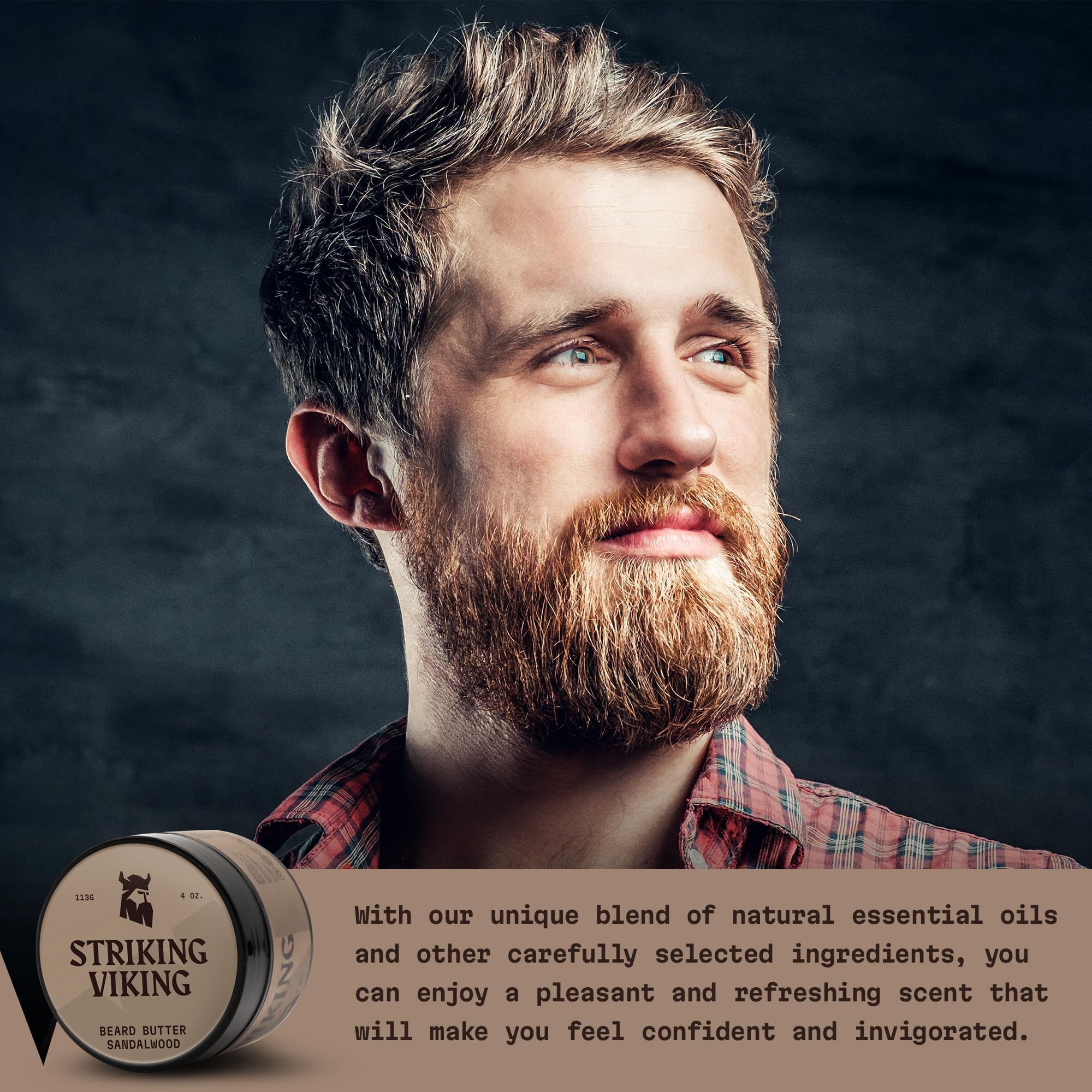 Striking Viking sandalwood scent icon indicating all day refreshing aroma