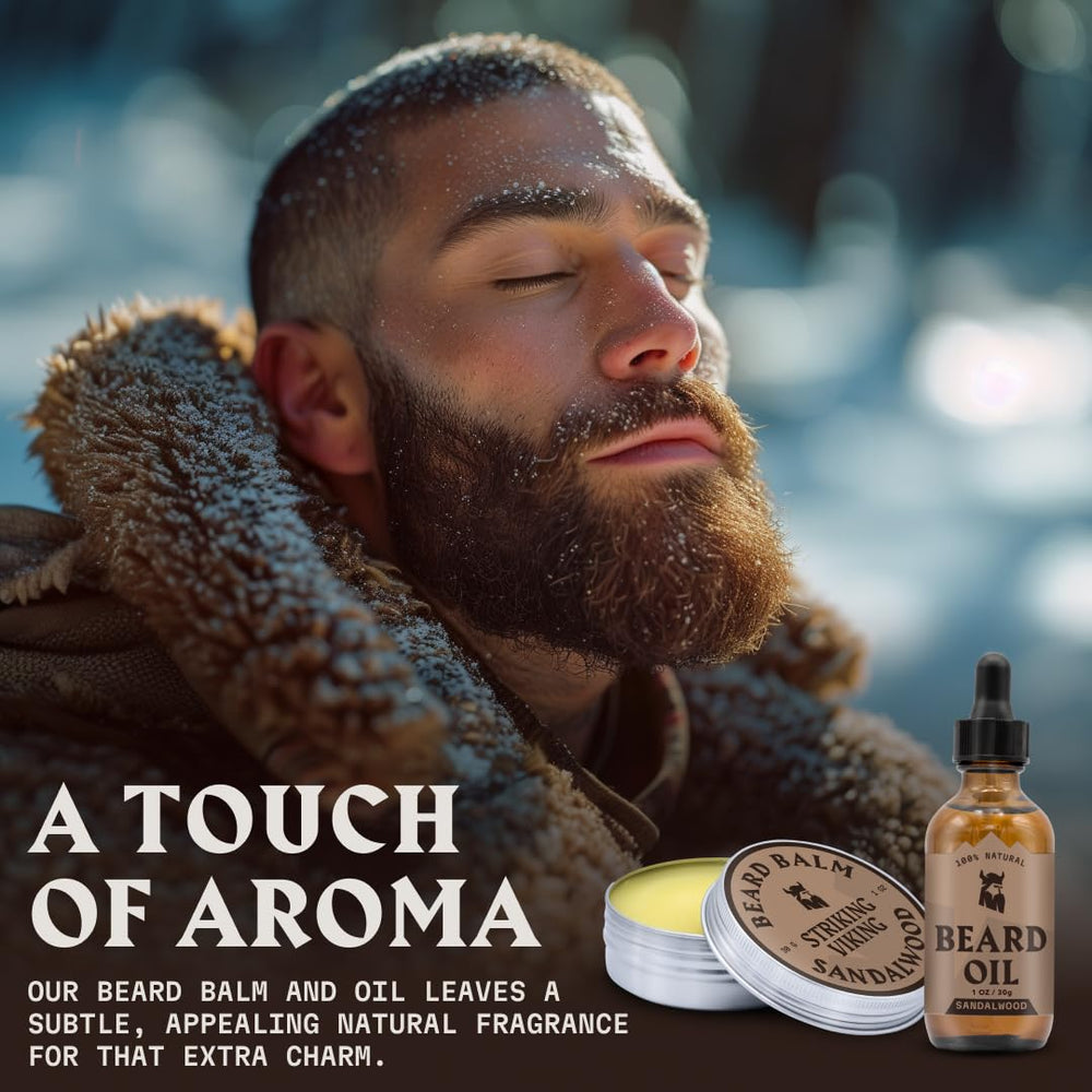 Striking Viking shea butter and coconut oil blend visualizing nourishing beard care
