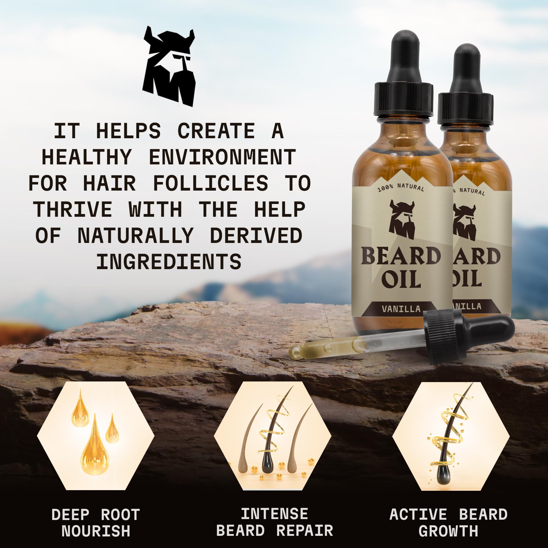 Striking Viking soft beard close-up reveals healthy shine and softness.