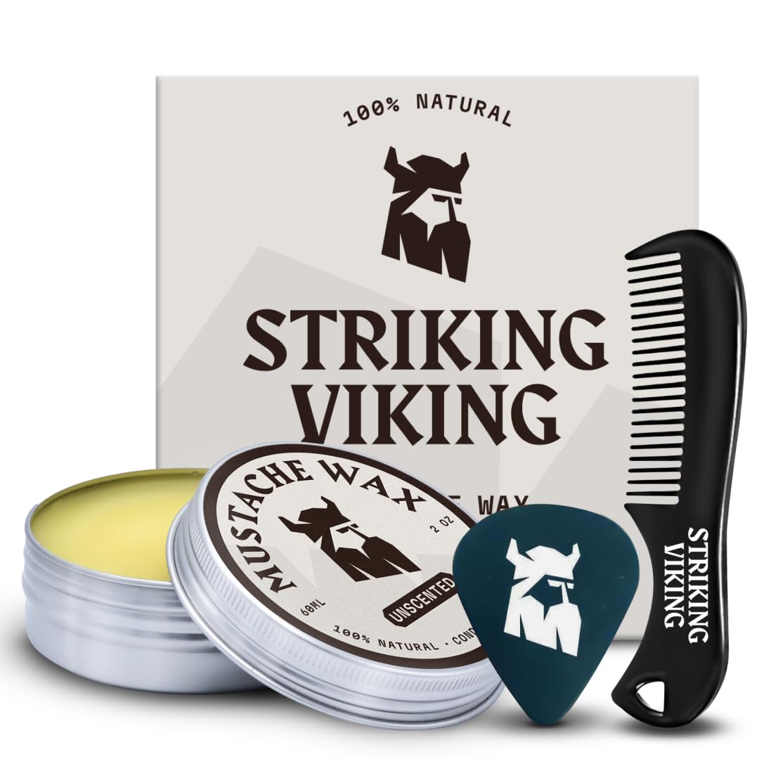 Striking Viking styling before and after shows defined mustache shape.