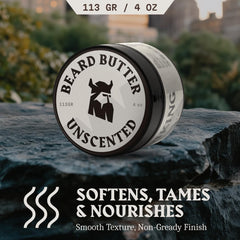 Hands apply Striking Viking unscented beard butter for versatile styling