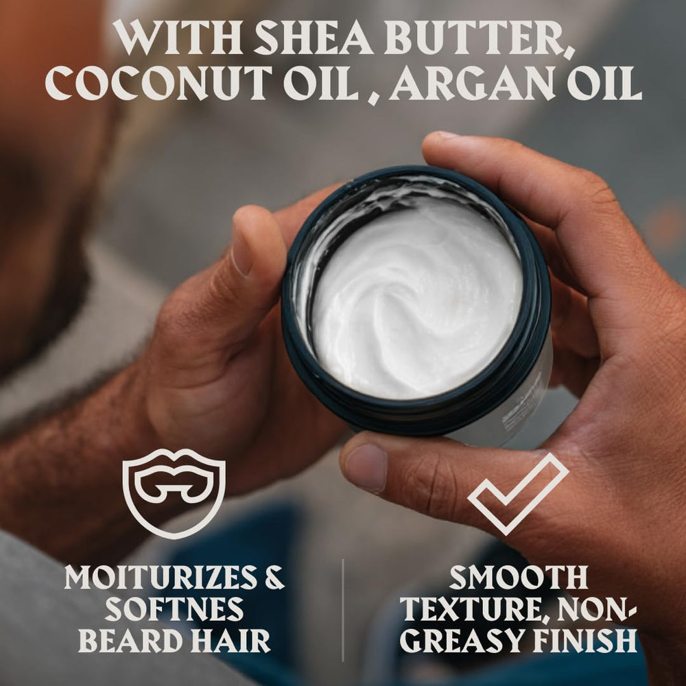 Close-up of Striking Viking unscented beard butter texture for smooth beard