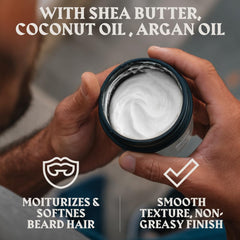 Close-up of Striking Viking unscented beard butter texture for smooth beard
