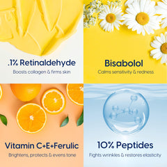 Strive retinal serum ingredients visual highlights key actives for brightening and firming.