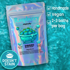 Stsfybaths bath tub fizz in turquoise evokes raspberry aroma and relaxing bath moment.