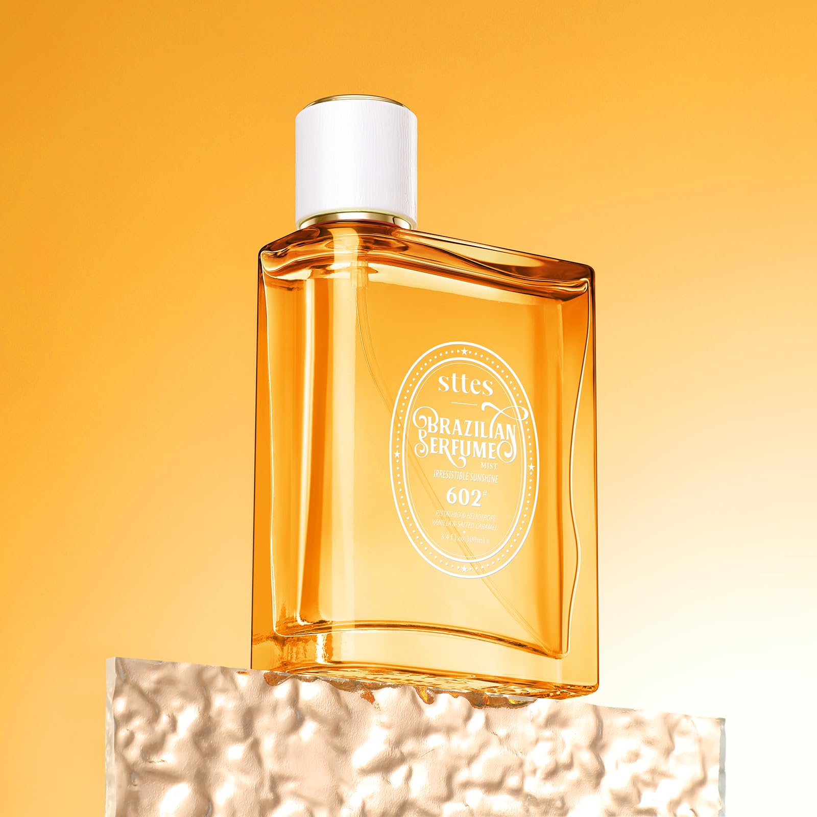 Sttes Perfume 602 bottle front bathed in sun for long lasting freshness.