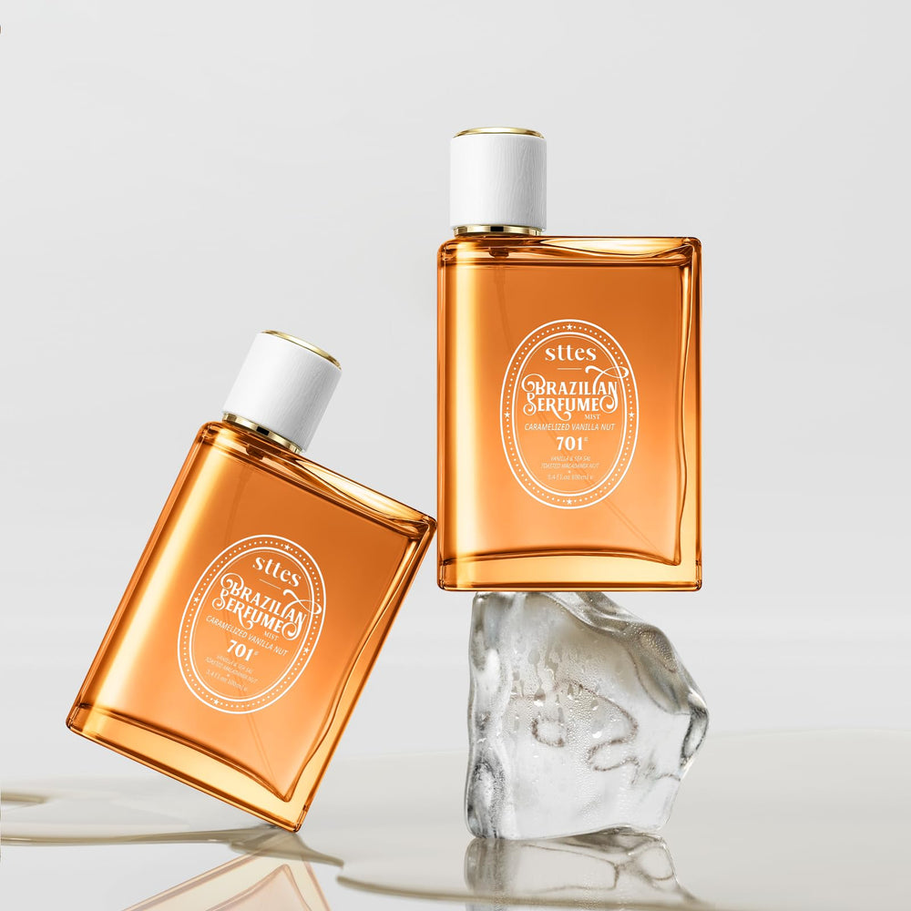 Sttes Perfume 701 beach backdrop evokes tropical warmth and sunshine.