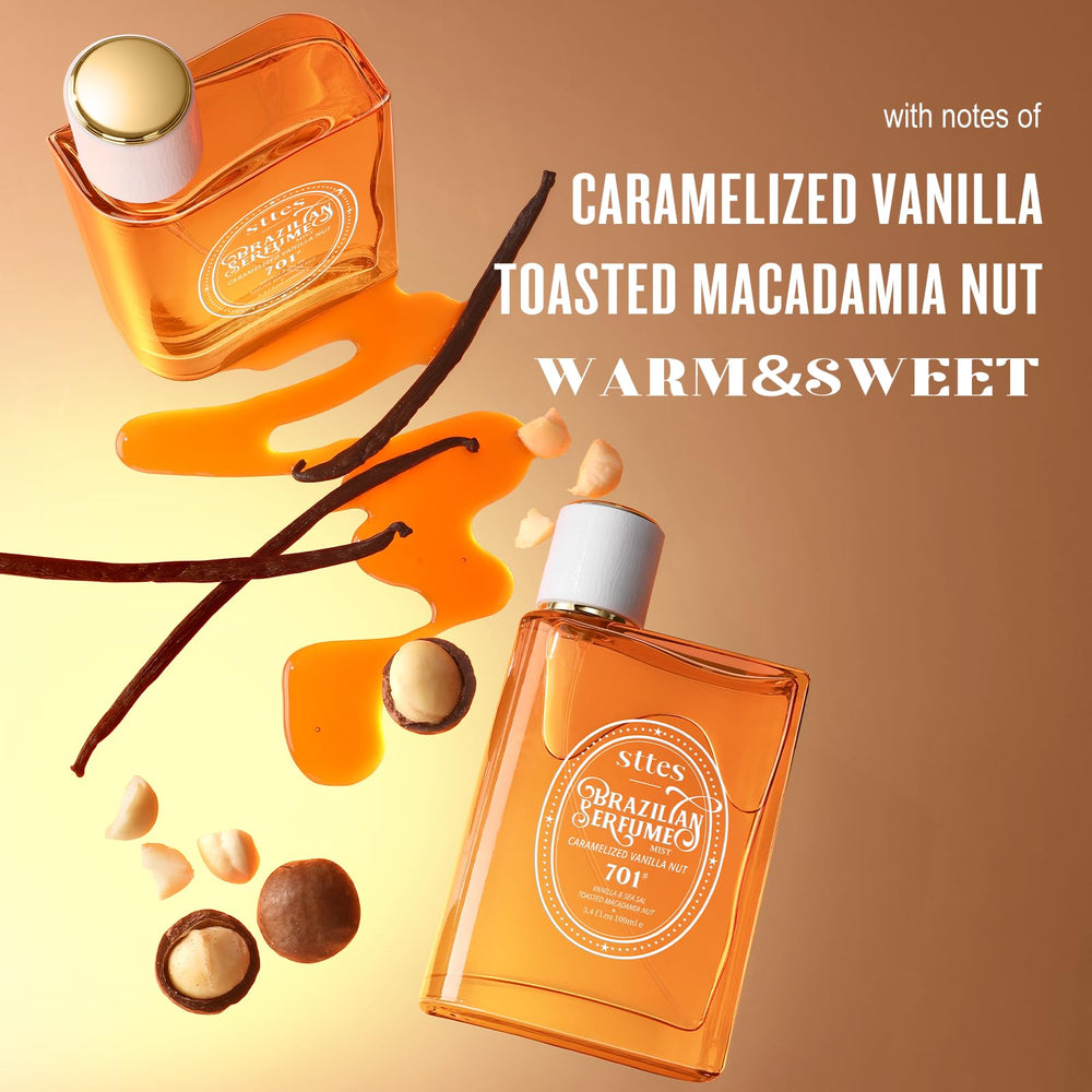 Sttes Perfume 701 close-up label reveals amber gourmand vibe.