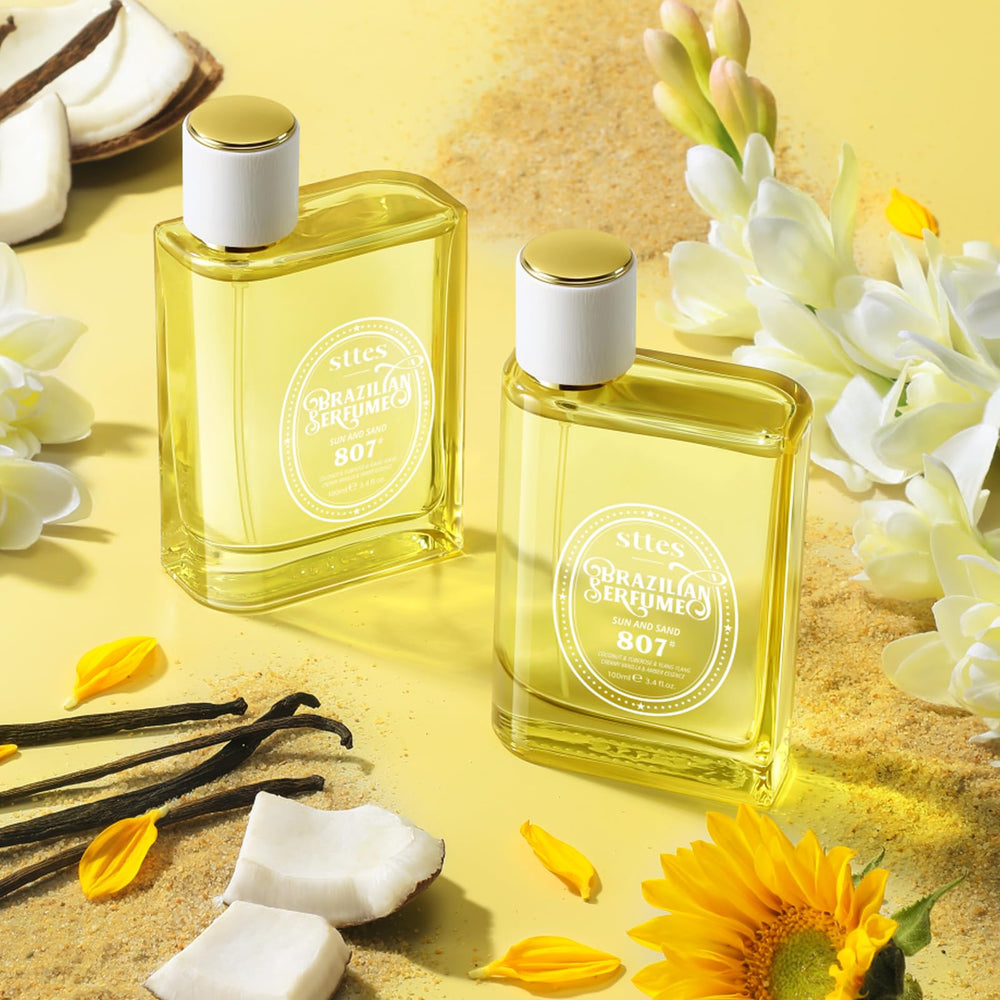 Sttes Sun and Sand hair-and-body application scene for on-the-go refreshment.