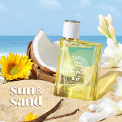 Sttes Sun and Sand sand-texture shot showcasing warm vanilla touch for relaxed mornings.