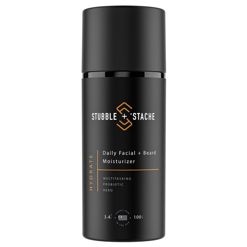stubble & stache hydration bottle pump shows quick skin moisture for face and beard