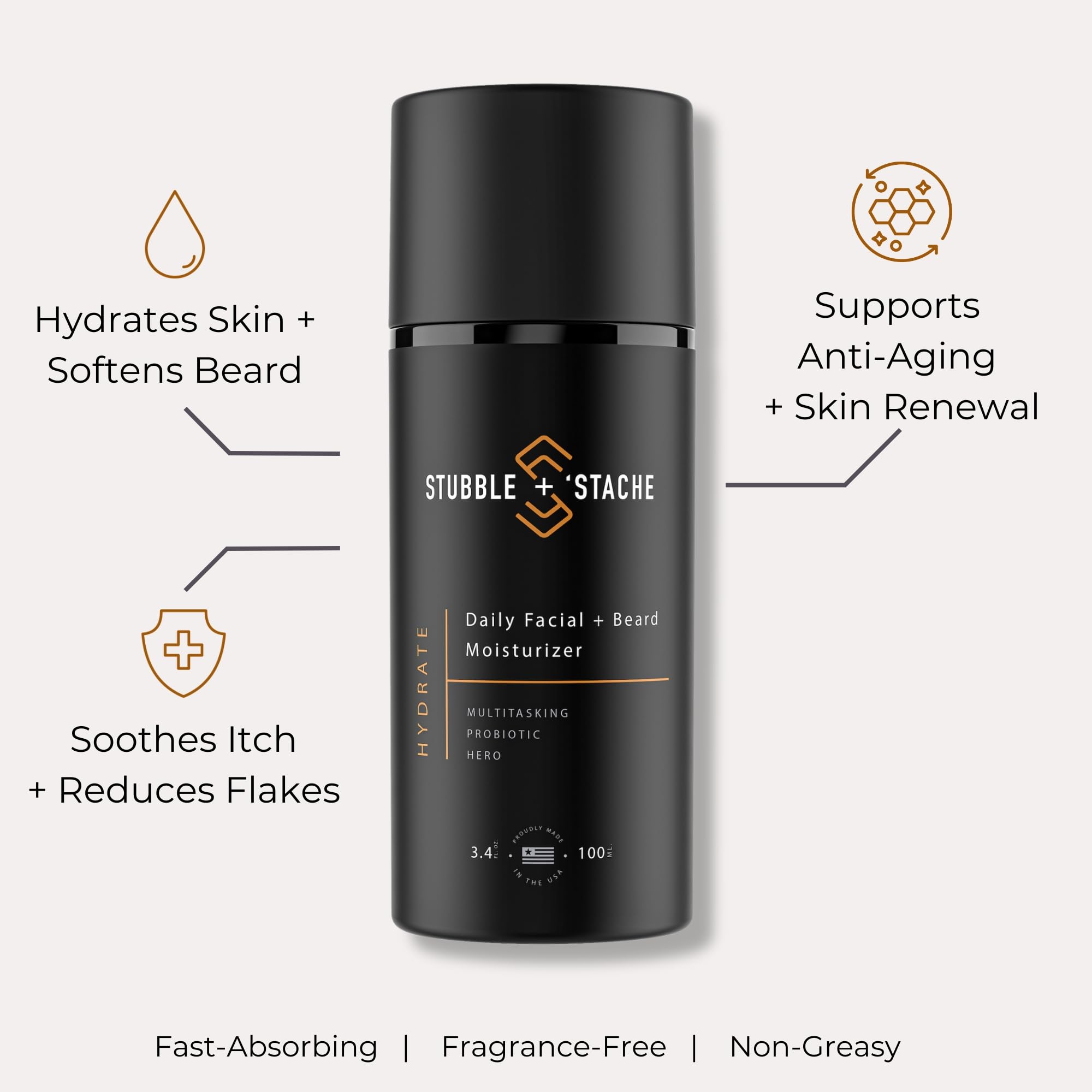 stubble & stache close-up shows smooth skin texture after use