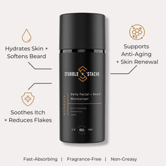 stubble & stache close-up shows smooth skin texture after use
