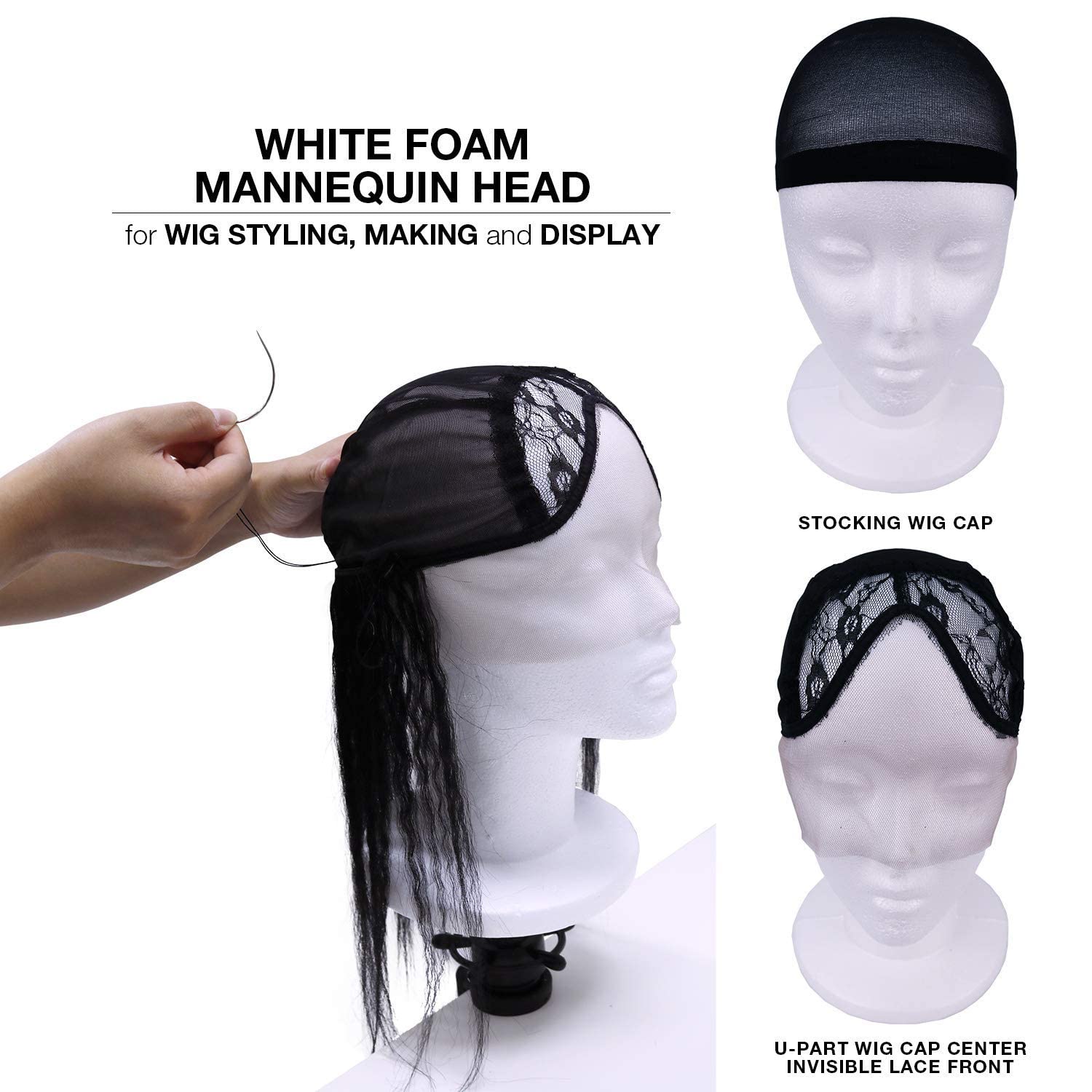 STUDIO LIMITED mannequin head accommodates hairpieces and cosmetology practice.