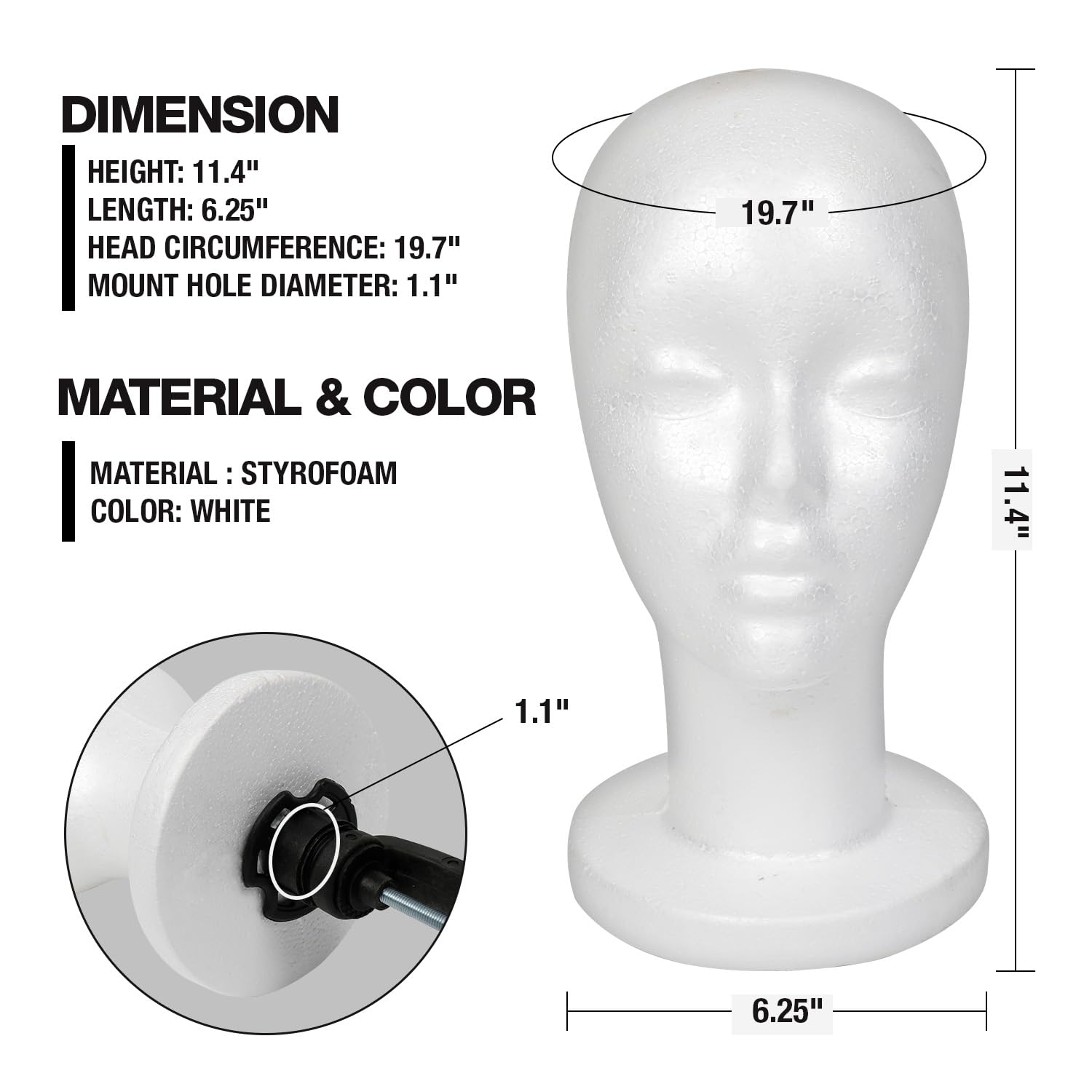 STUDIO LIMITED mannequin head lightweight white foam for durable wig styling.