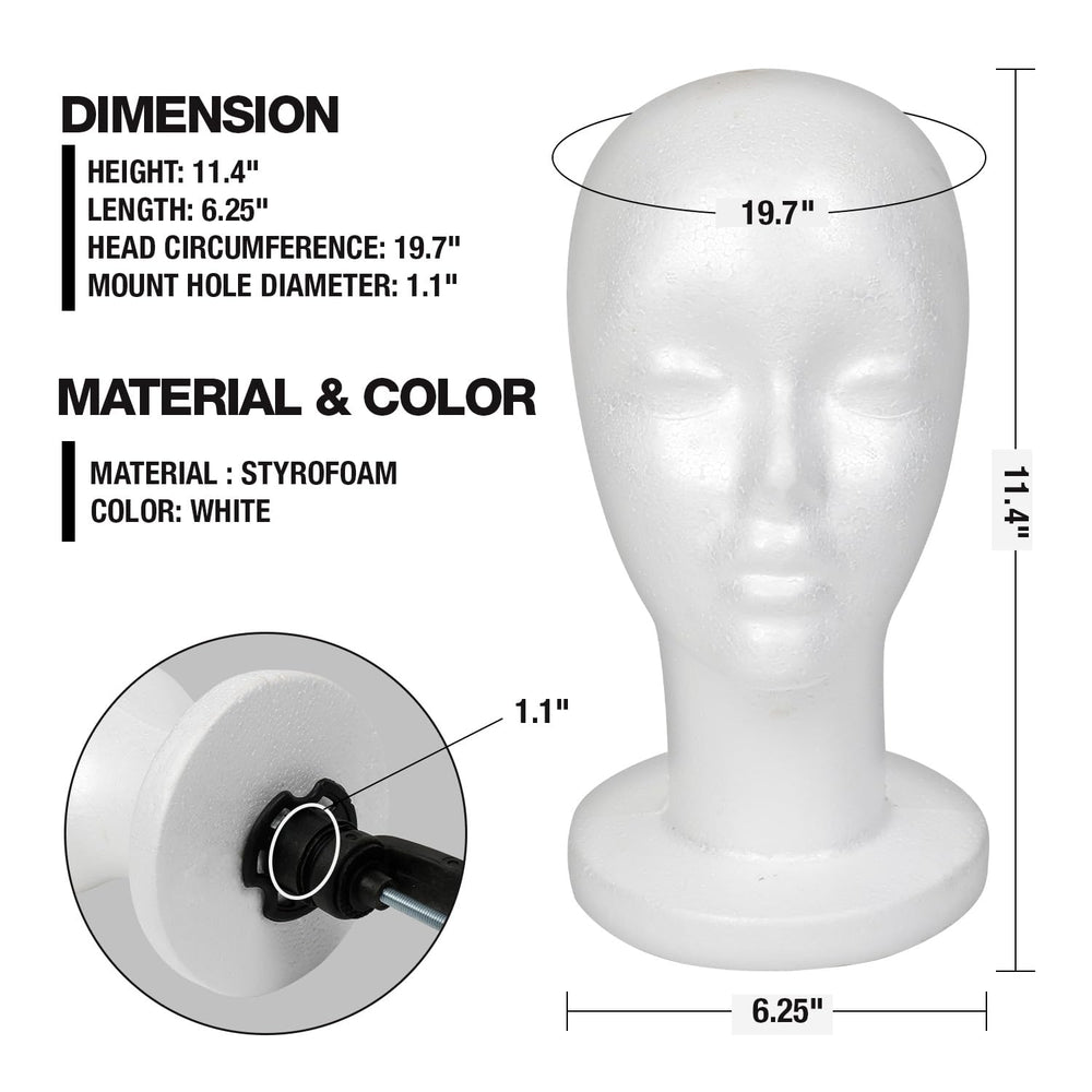 STUDIO LIMITED mannequin head lightweight white foam for durable wig styling.