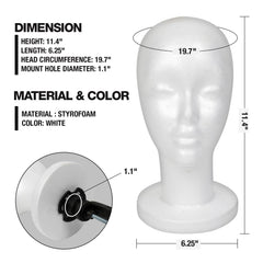 STUDIO LIMITED mannequin head lightweight white foam for durable wig styling.