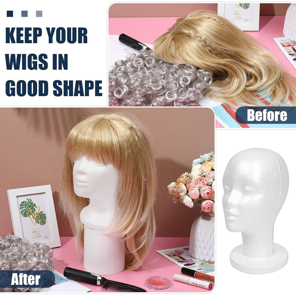 STUDIO LIMITED mannequin head wig-styling and dressing on white foam.