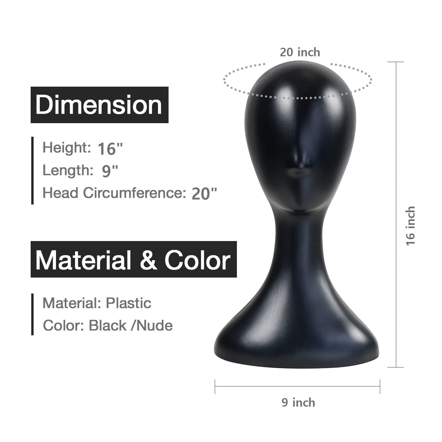 Studio Limited wig-display head in black highlighting built-in jack for hats and accessories.
