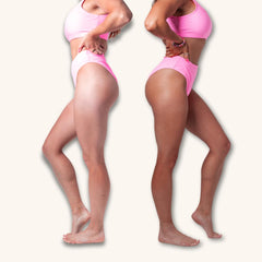 Stupid Happy gym-proof tan dry time image demonstrates sweat-proof color retention.