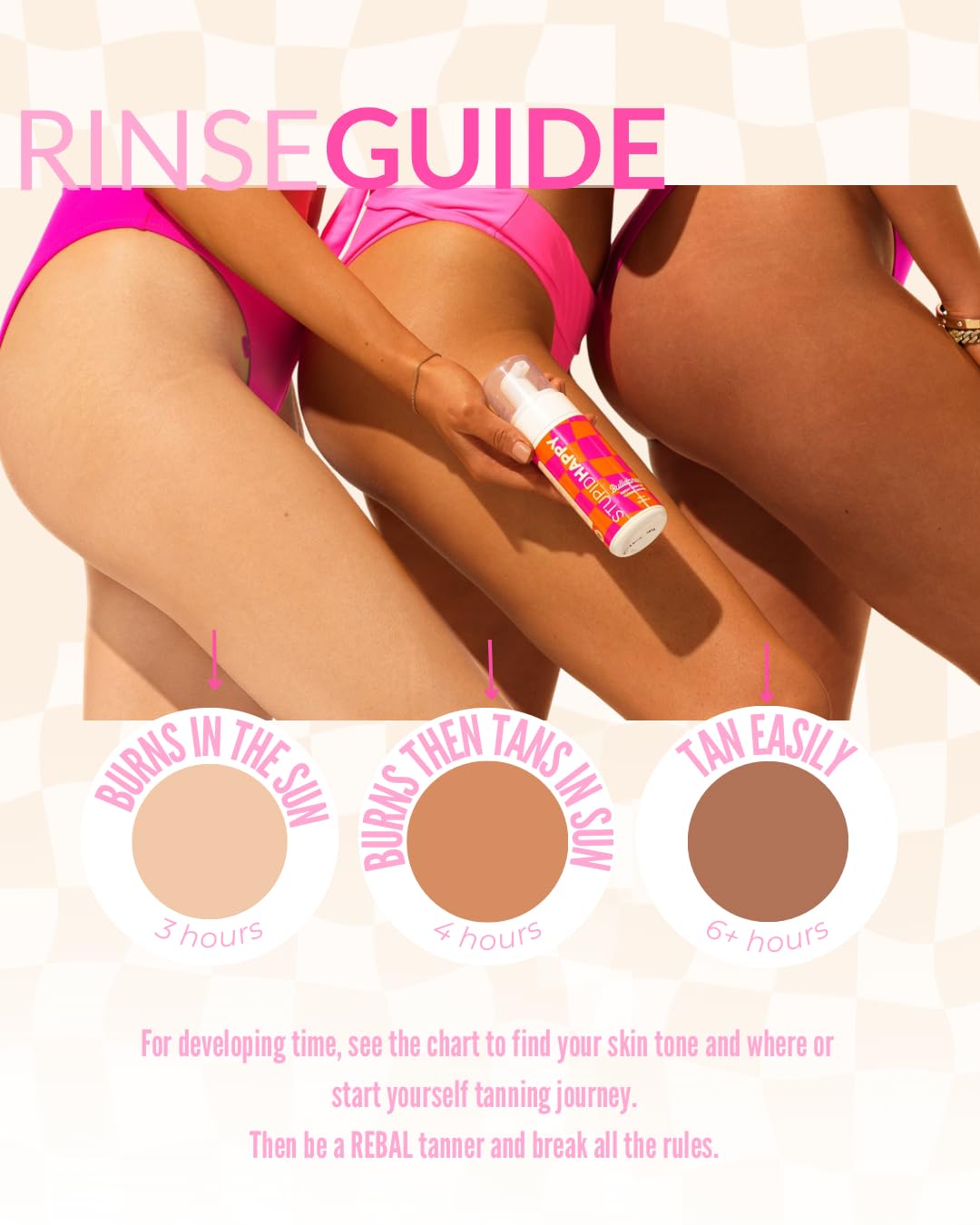 Stupid Happy natural-looking glow depiction shows even coverage on diverse skin.