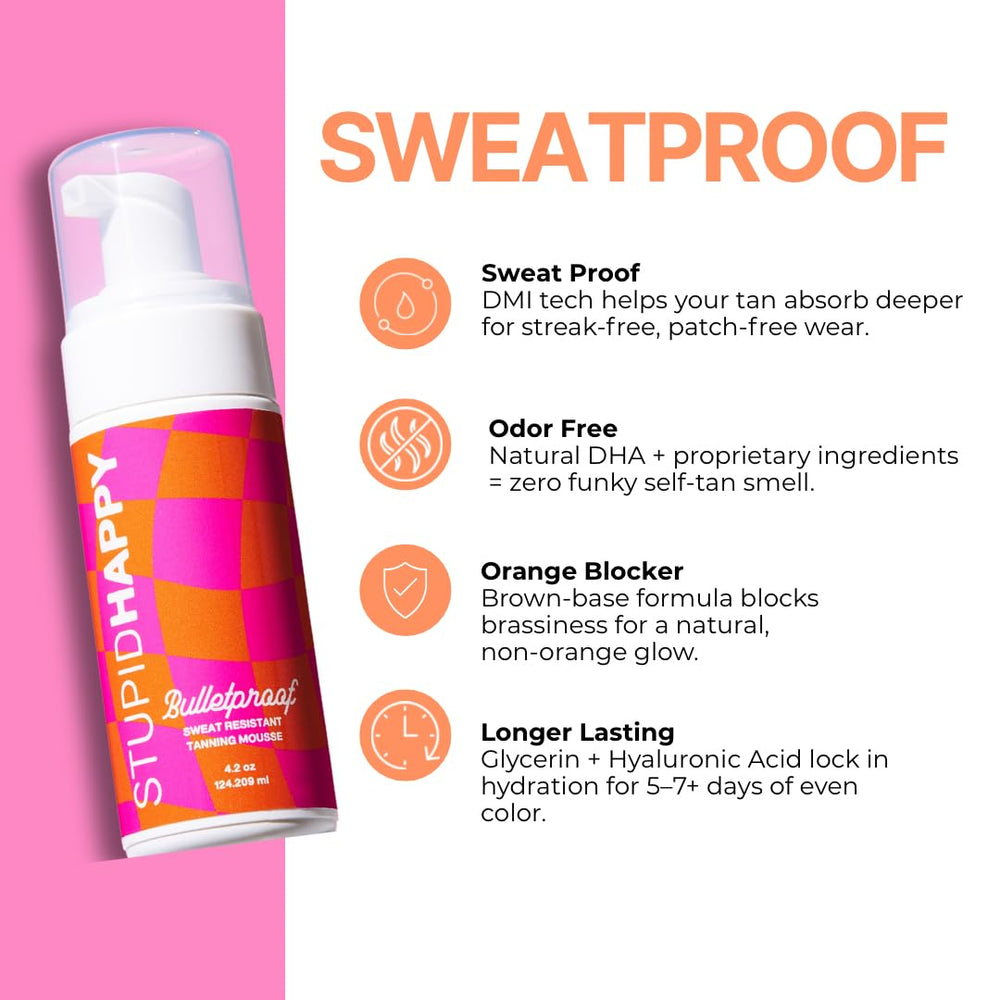 Stupid Happy self-tanner application glide shows smooth, streak-free results.