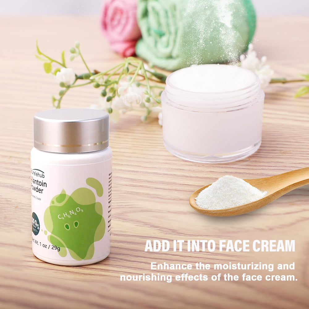 Sturelehub Allantoin Powder packaging emphasizes cosmetic-grade purity for DIY products.