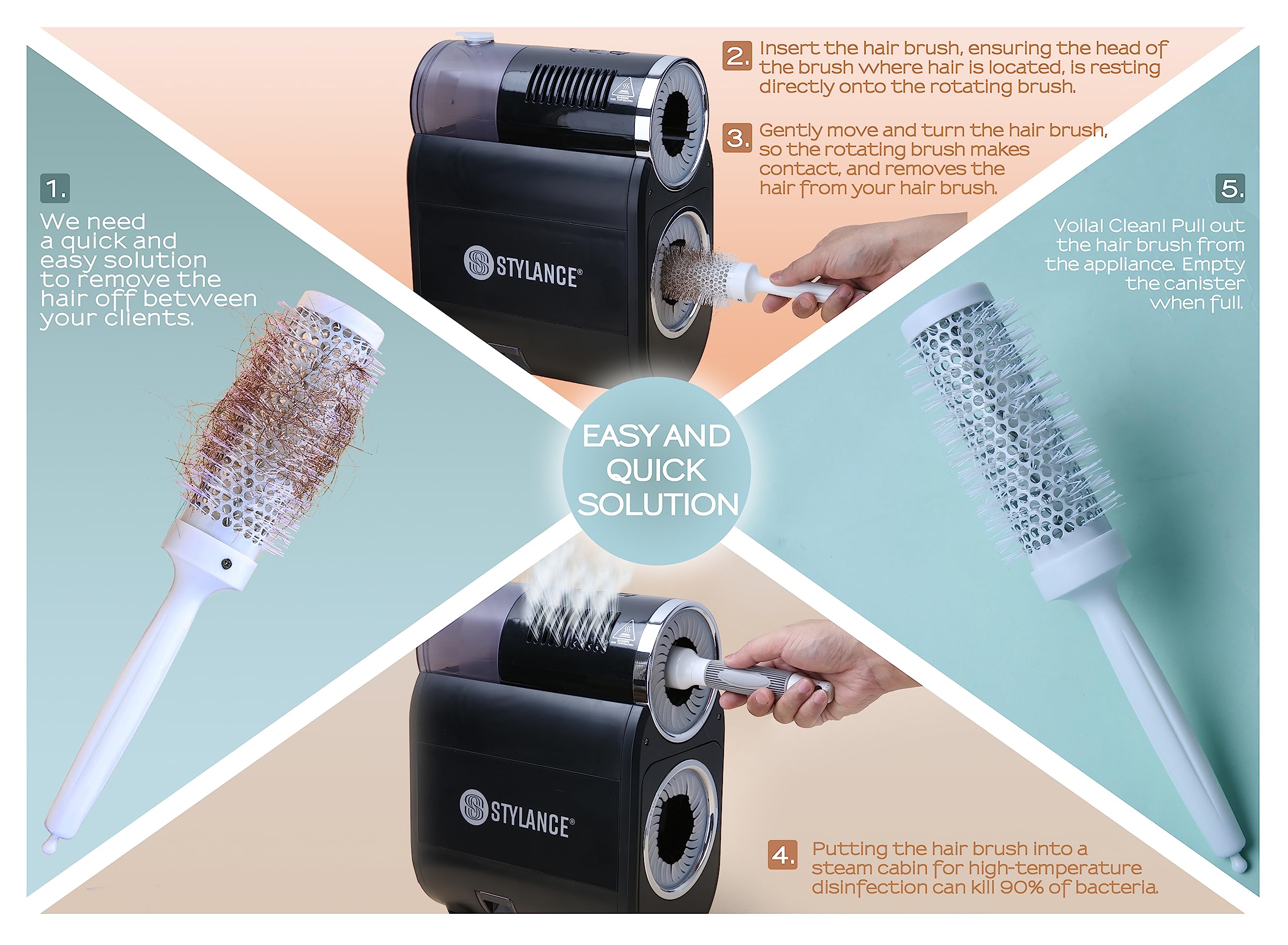 STYLANCE cleaning tool in a salon setup showcases professional-grade workflow.