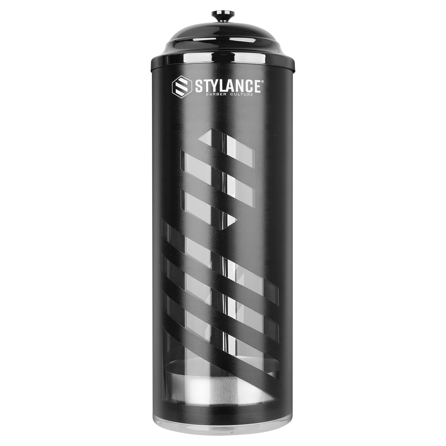 STYLANCE Barber Disinfecting Jar black metal exterior adds a sleek professional aesthetic.