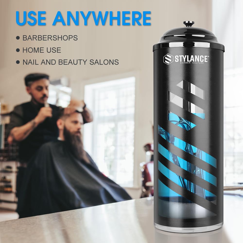 STYLANCE Barber Disinfecting Jar 37 oz capacity supports bulk tool sanitation in busy salons.