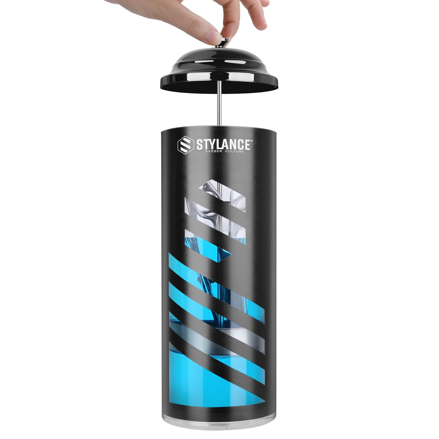 STYLANCE Barber Disinfecting Jar diagonal stripe design enhances modern salon appearance and recognition.