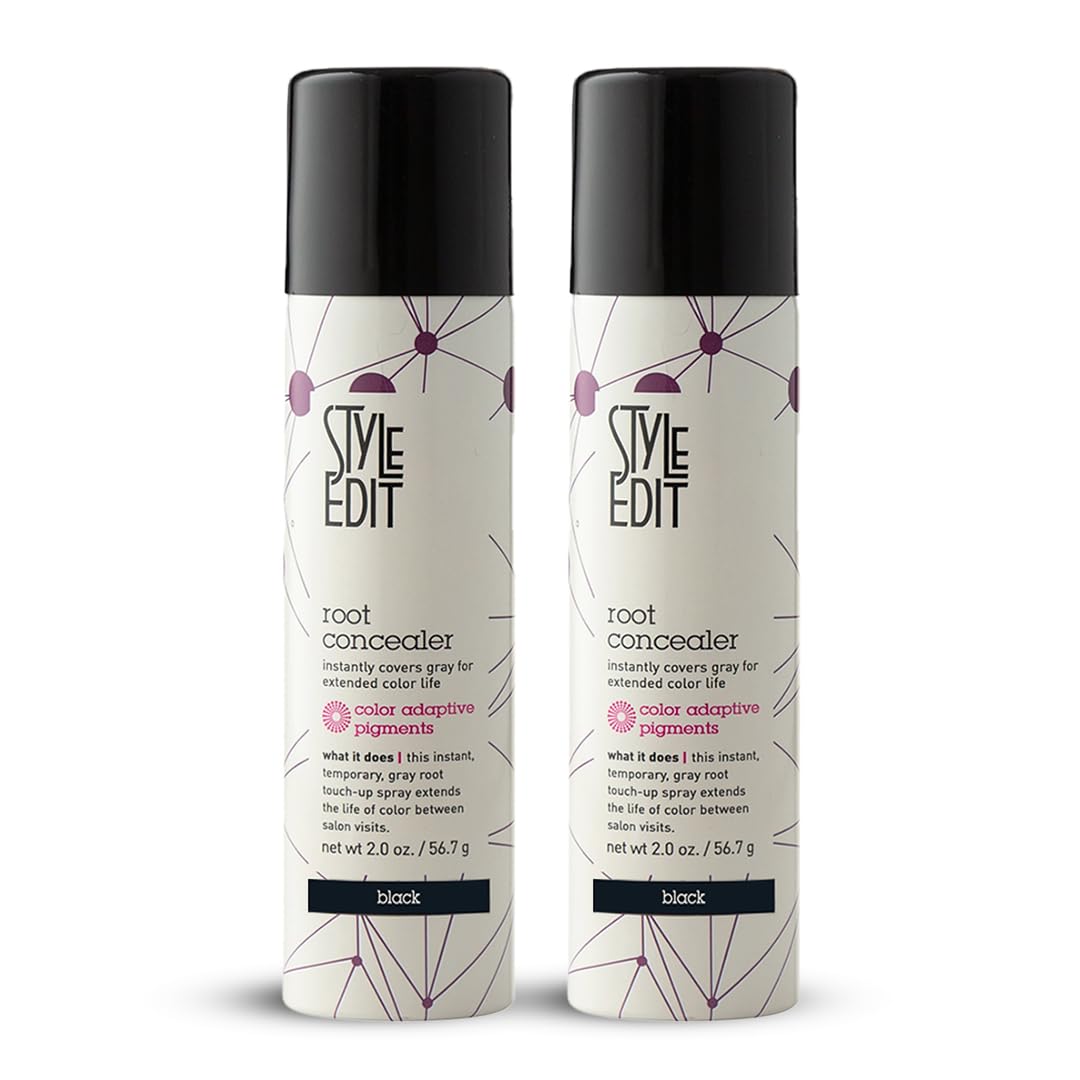 STYLE EDIT black root concealer spray pack-2 closeup, ideal for quick at-home touch ups.