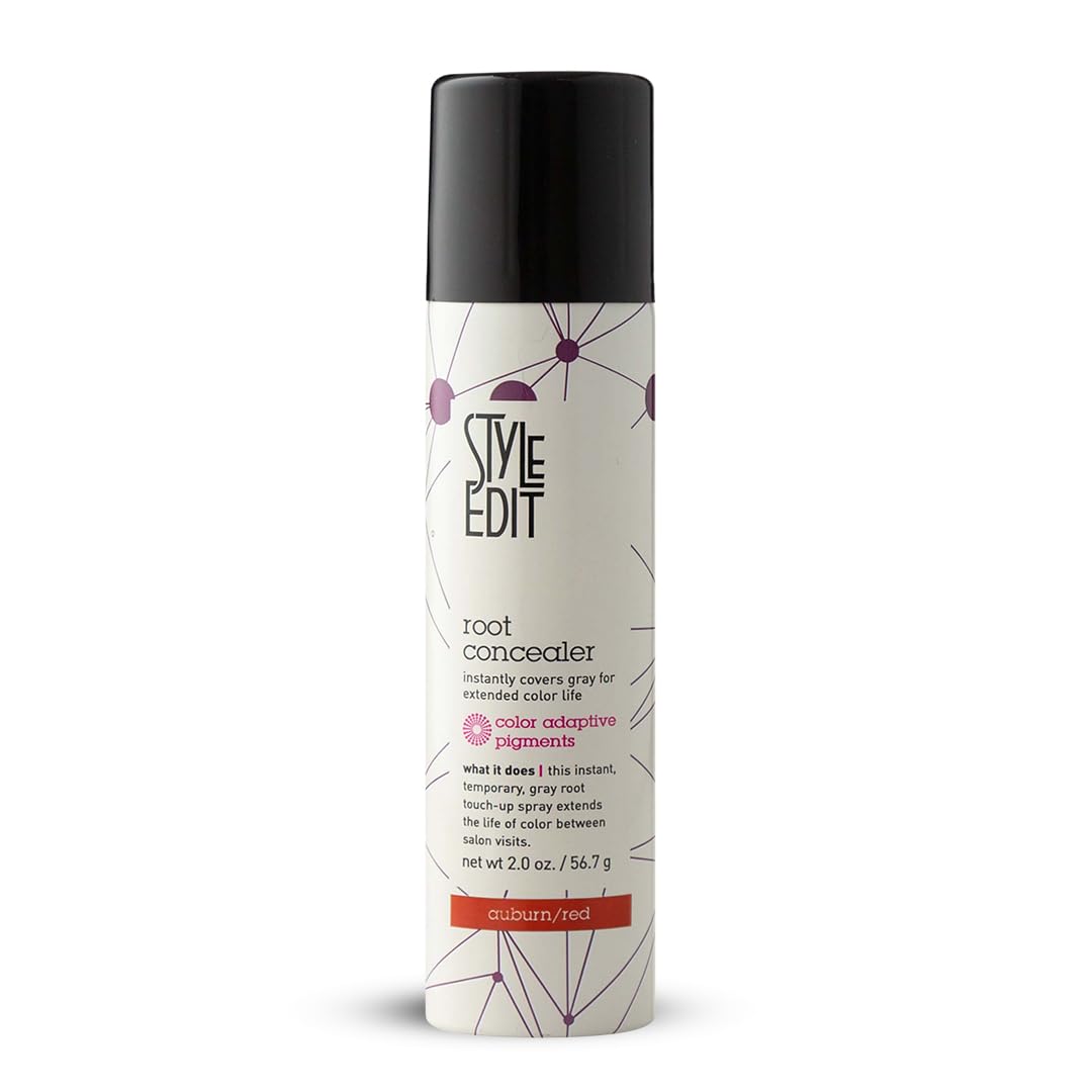 Style Edit Root Concealer bottle front shows instant auburn root coverage.
