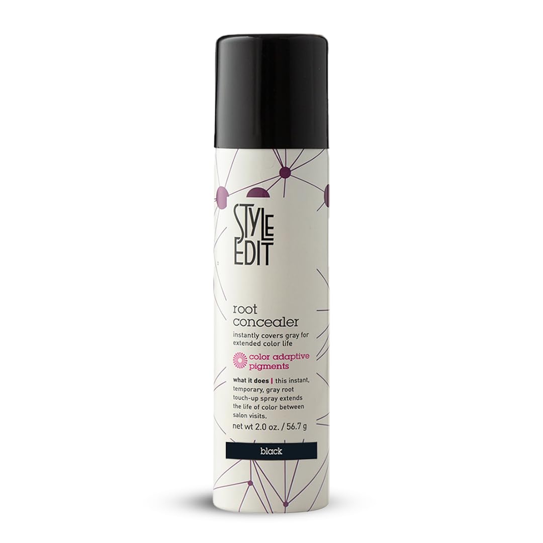 STYLE EDIT root concealer spray packaging demonstrates salon-grade coverage for roots between visits