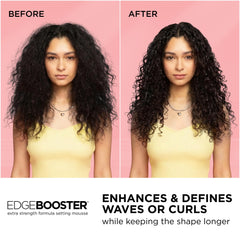 Style Factor EDGE BOOSTER foam application shows even spread for precise styling control.