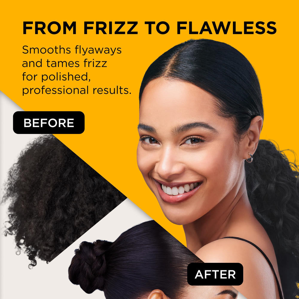 EDGE BOOSTER demonstrates frizz control on styled hair.