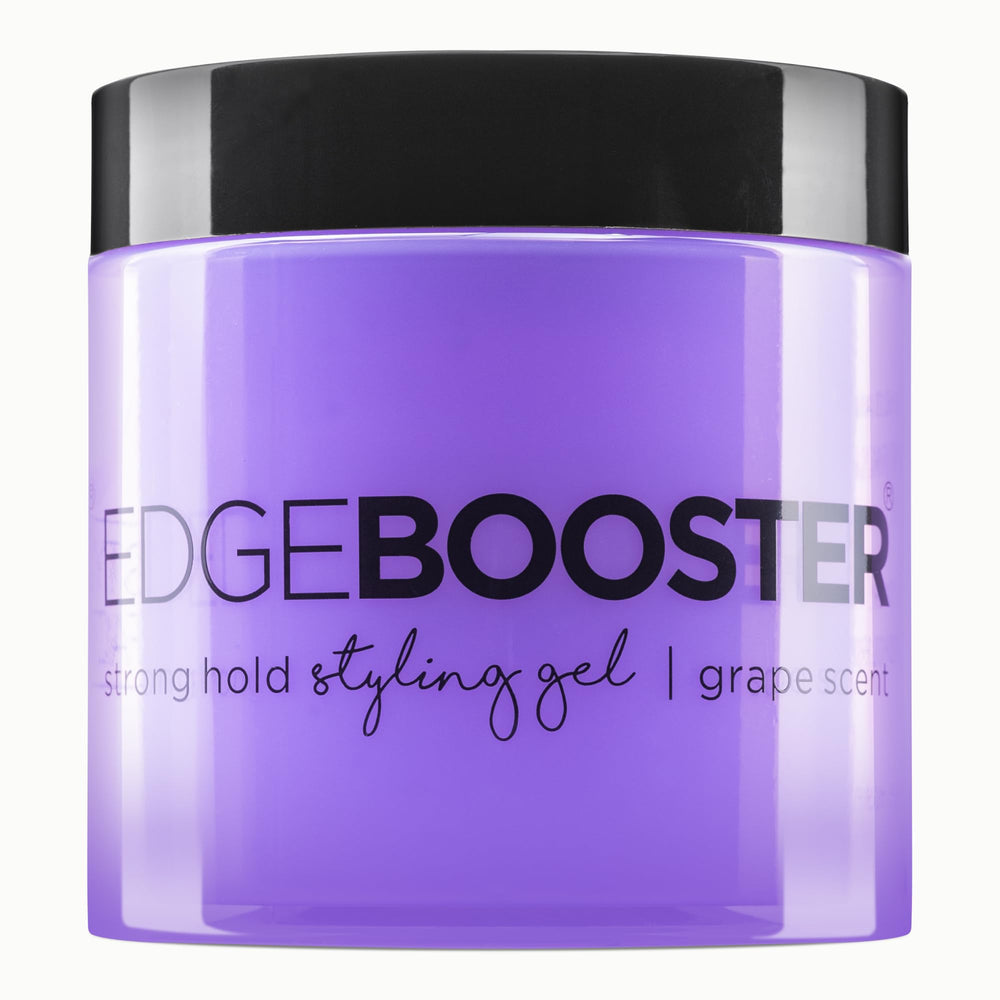 Style Factor EDGE BOOSTER Strong Hold Styling Gel packaging on display for easy grip and control.