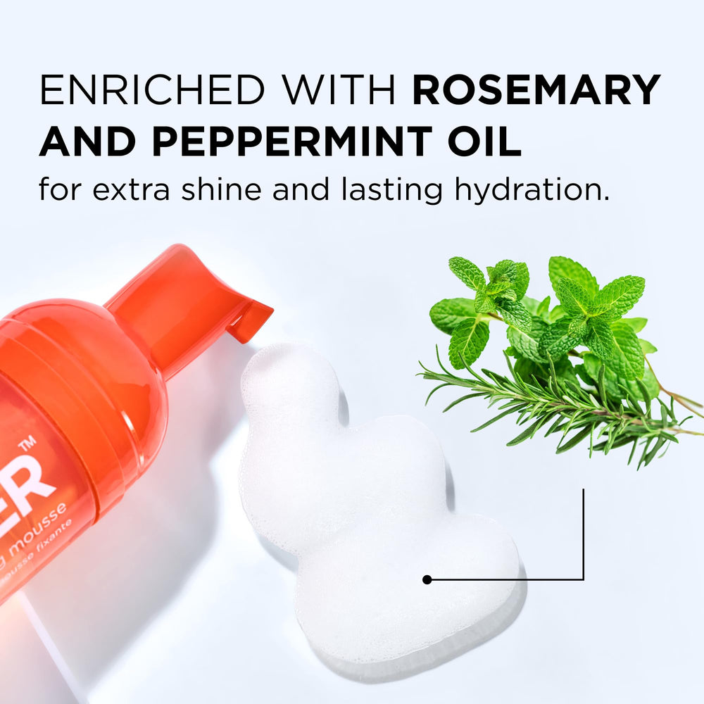 Style Factor Edge Booster rosemary-peppermint-oil bottle highlighting nourishing ingredients for shine.