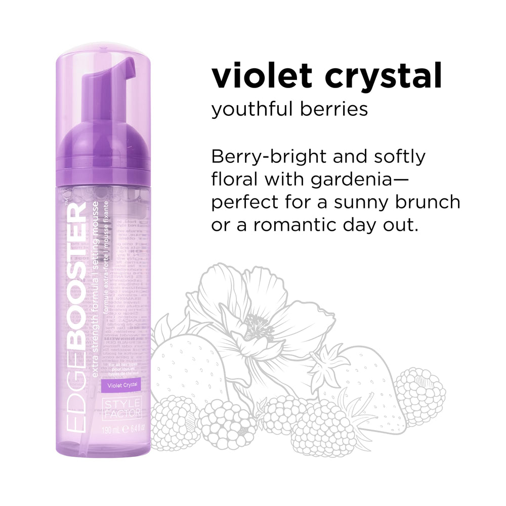 Style Factor Edge Booster travel-size mousse in hand ready for quick curl touch-ups.