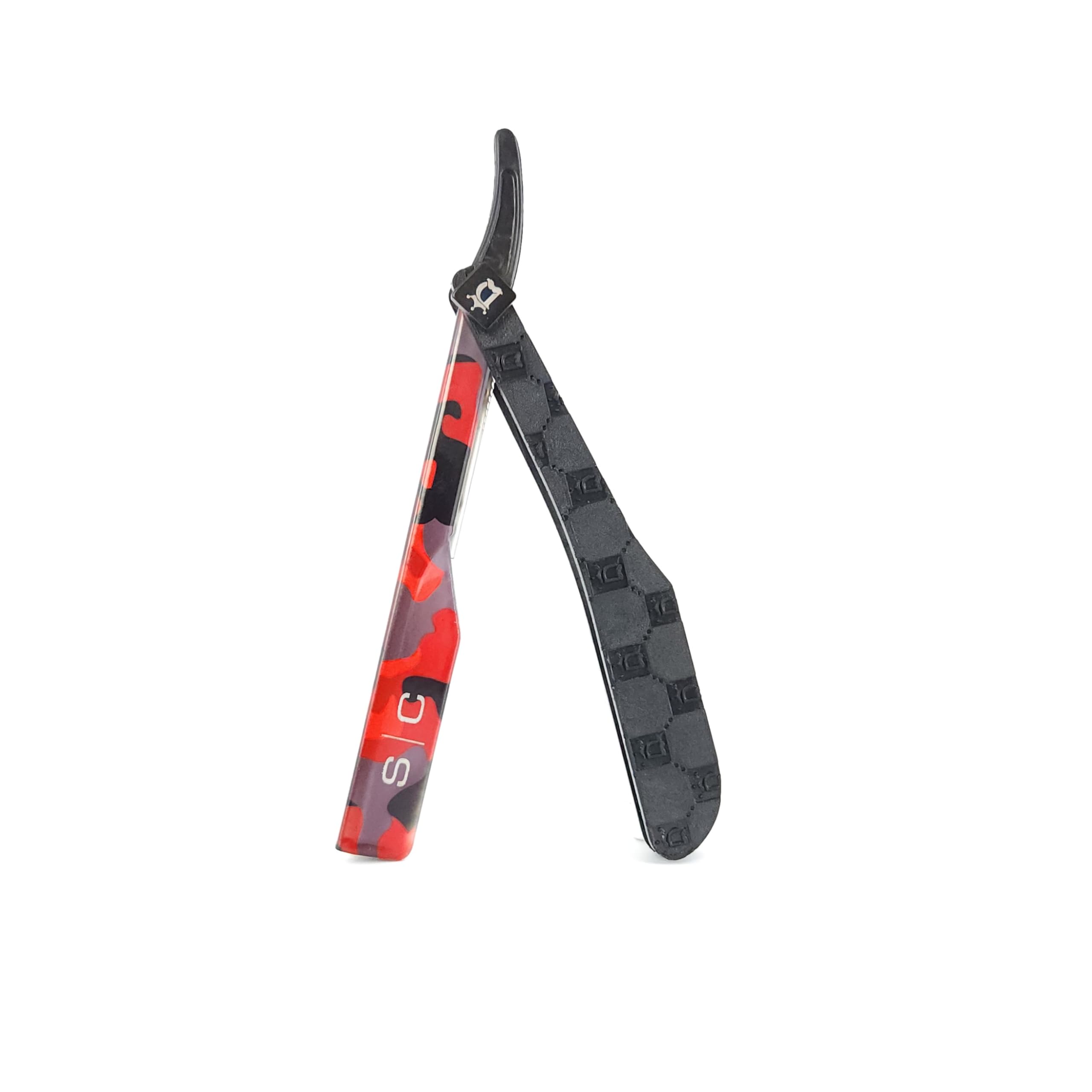 StyleCraft Deluxe Line camo red blade-slot close-up for easy blade insertion.