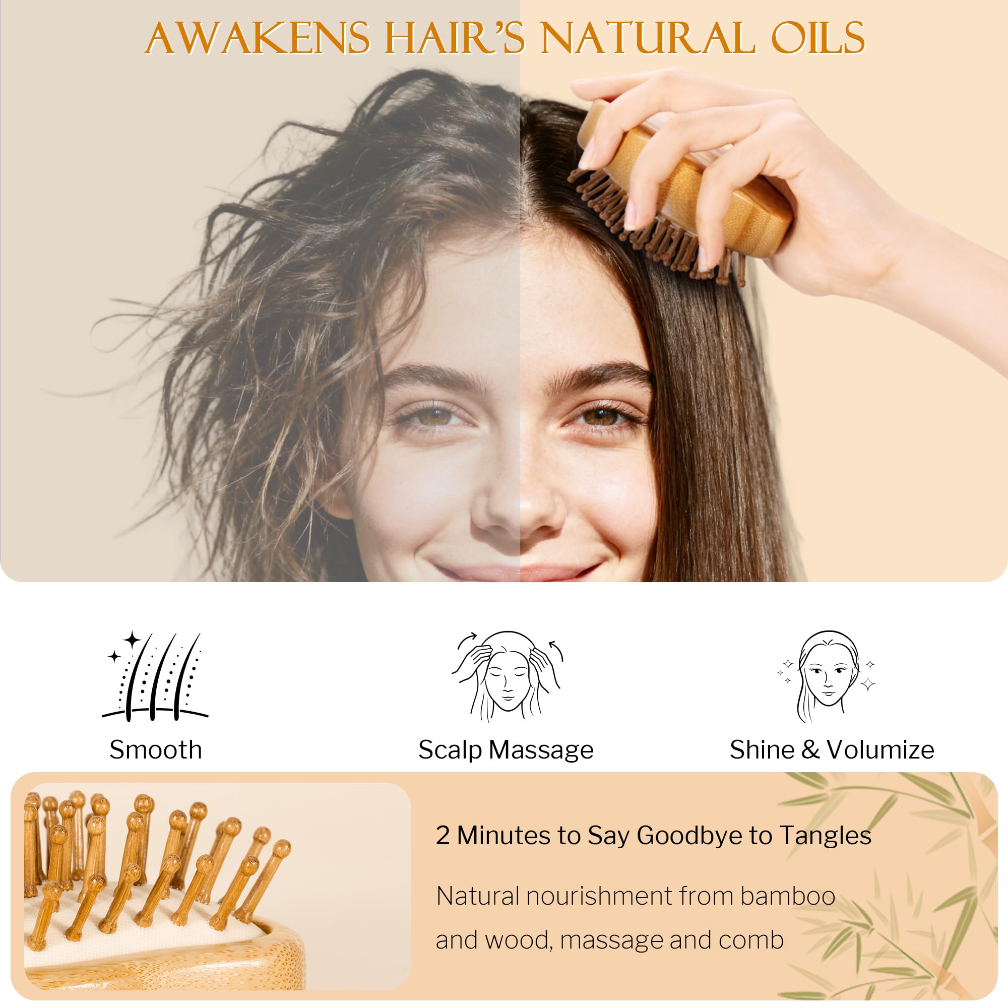 Stylemate Bamboo Hair Brush air-cushion closeup highlights scalp-massage-friendly design