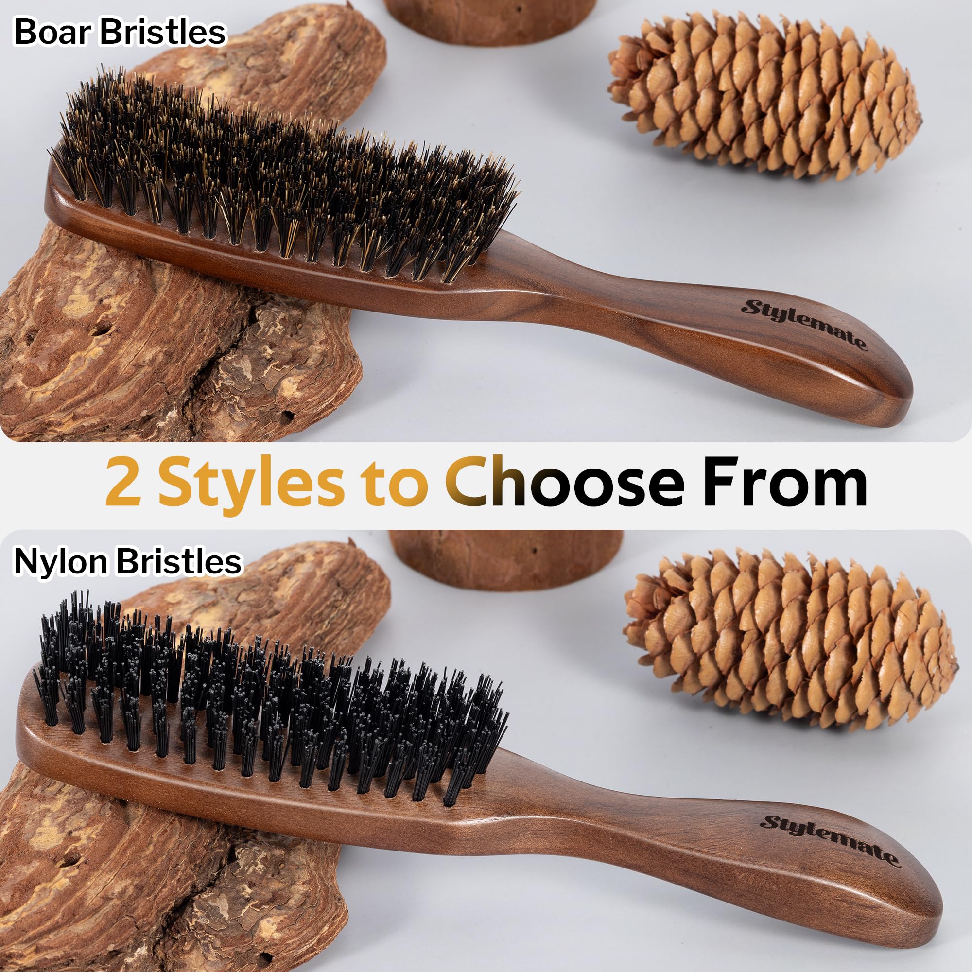 STYLEMATE durable bristle brush closeup, built to minimize bristle fallout.