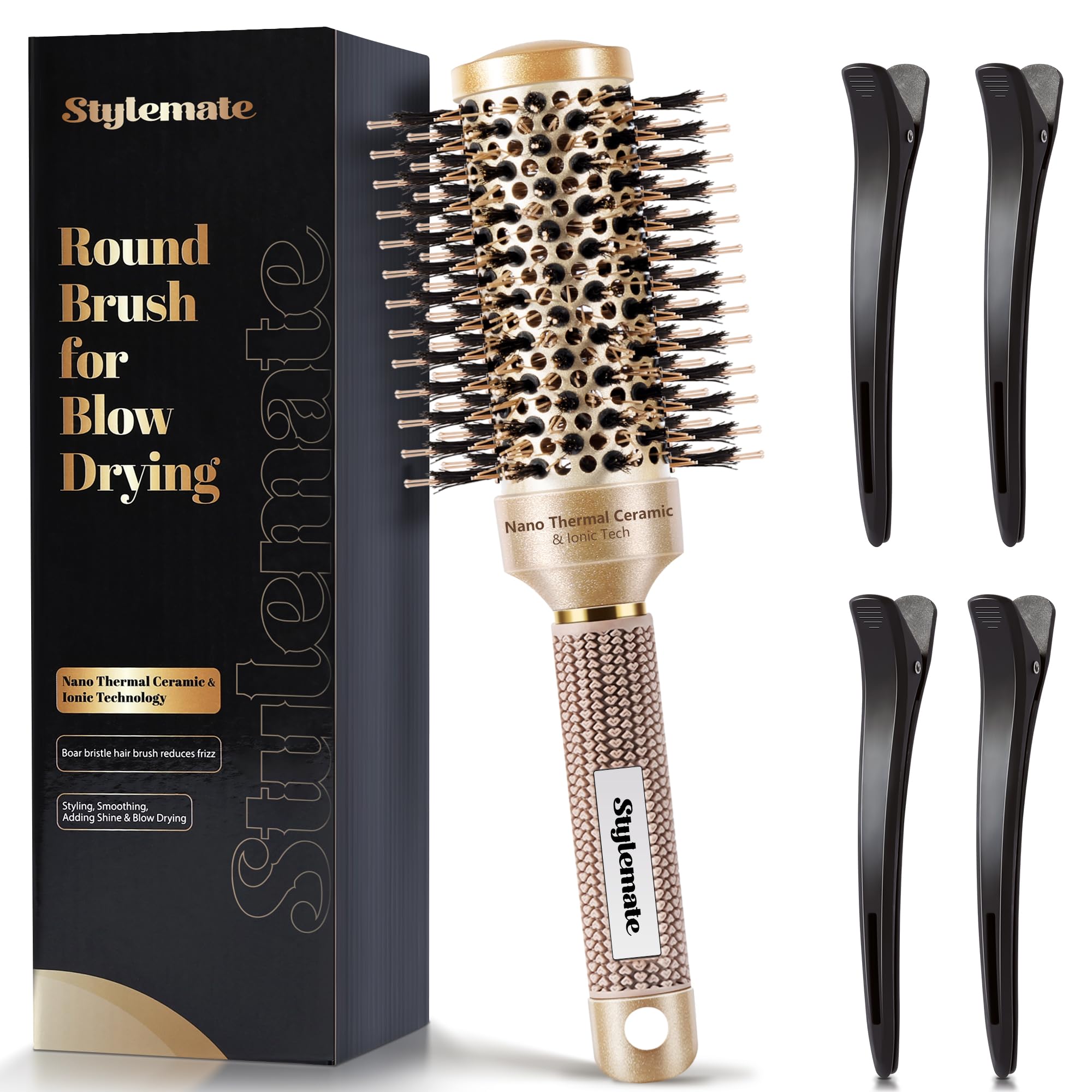 STYLEMATE round hair brush with 1.7-inch barrel in gold for smooth, glossy blowouts